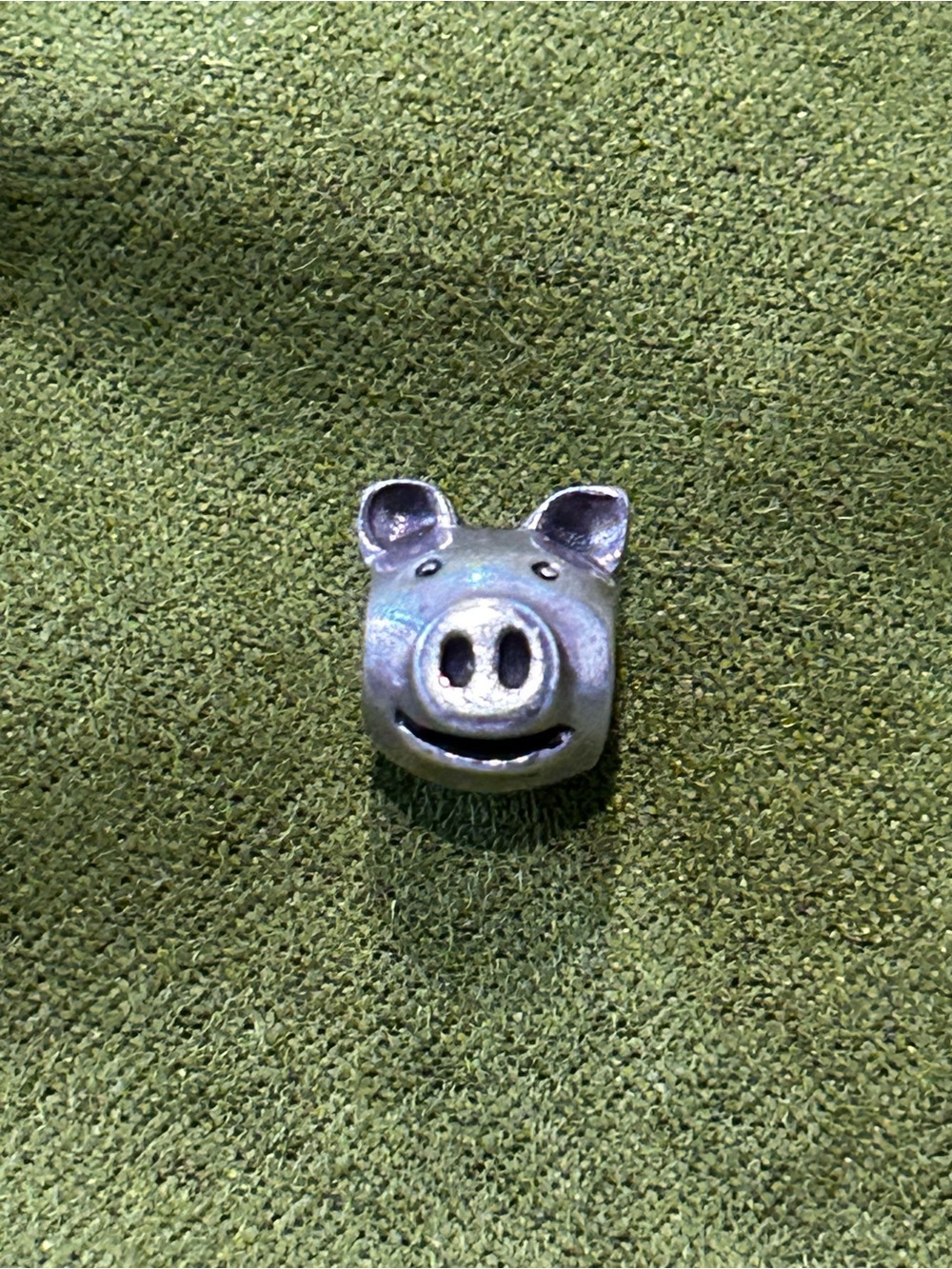 Pandora Silver Pig Head Charm on Green